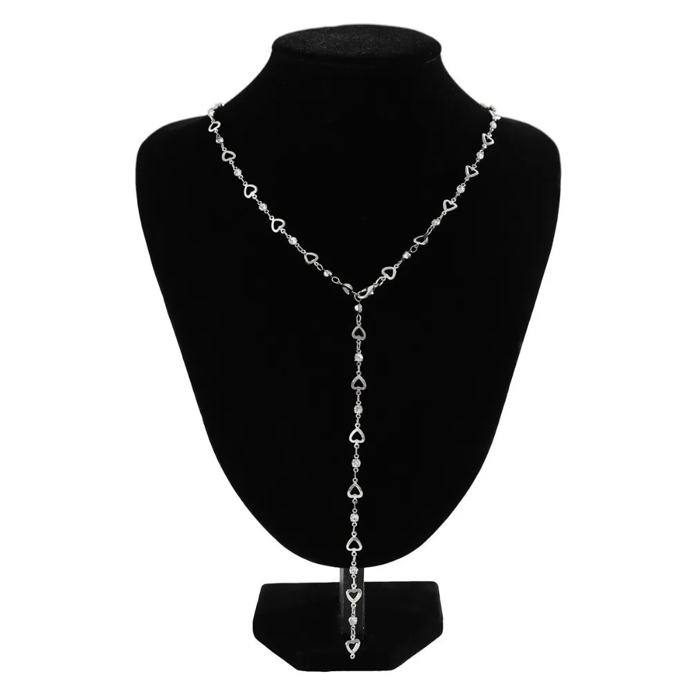 Retro Long Crystal Pendant Jewelry Layered Metal Chain Y-shaped Adjustable Choker Women