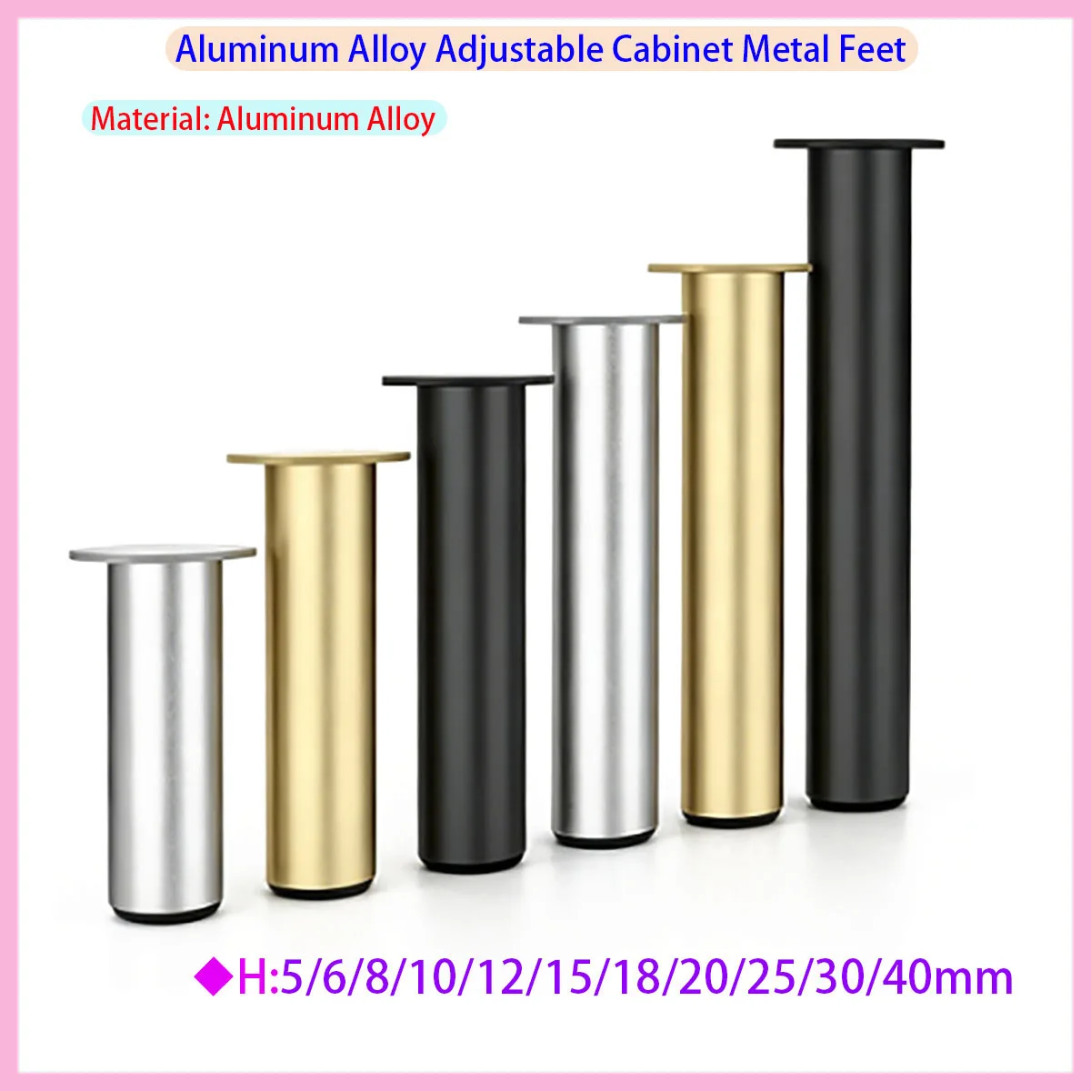 Aluminum Alloy Furniture Legs Metal Adjustable Legs 6-30cm, Used for Cabinet Table Legs, Sofa Legs, Furniture Replacement Legs