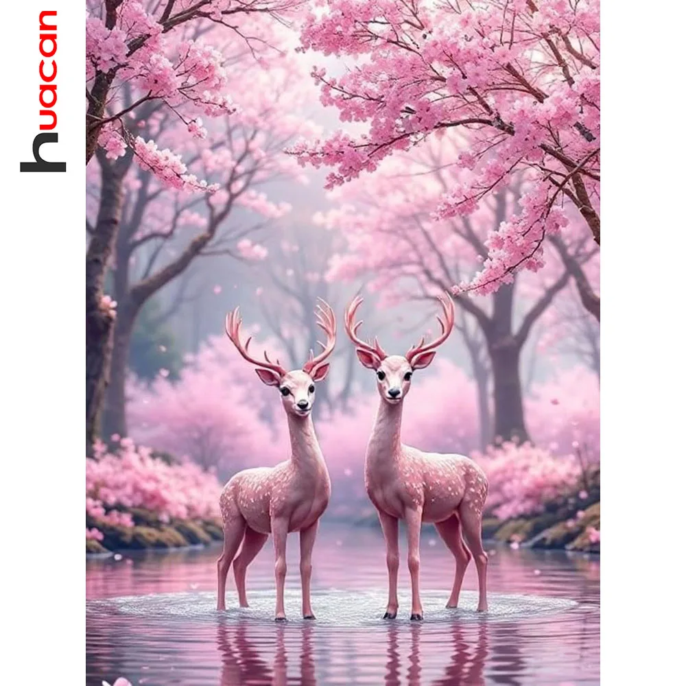 Huacan 5D DIY Diamantmalerei Sikahirsch Blumen Diamantmosaik Tier Landschaft Neue Kollektion Dekorative Gemälde