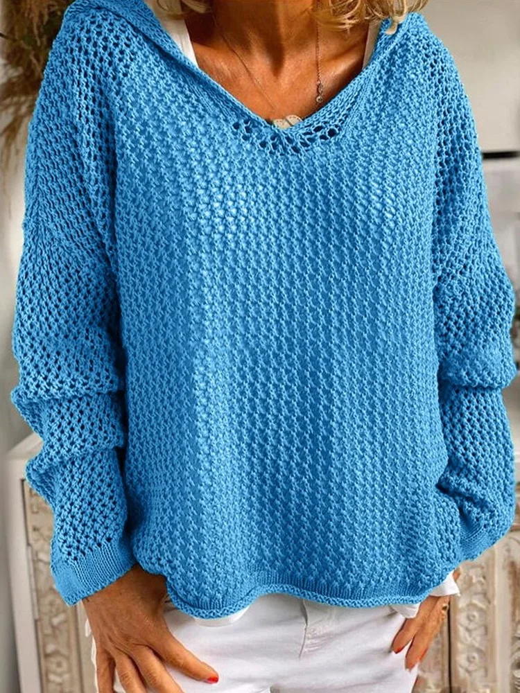 2025 ربيع/صيف جديد غير رسمي فضفاض الجوف هوديي موضة بسيطة بلون المرأة محبوك قمة الشارع نمط الملابس النسائية #1