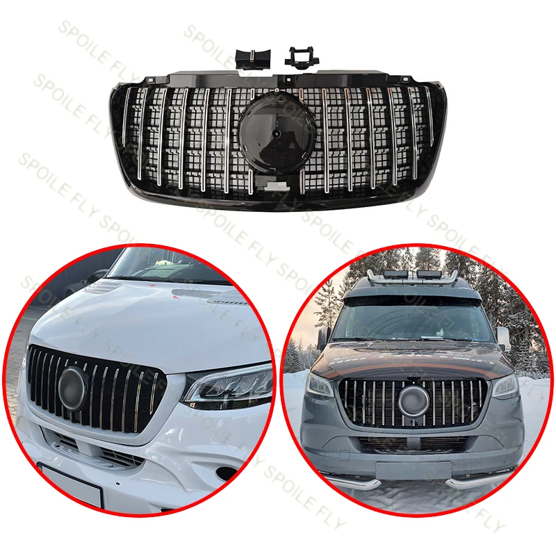 For Benz Sprinter Van W907 2018 To 2025 GT Style Facelift Upper Bumper Mesh Grill Front Racing Grille Vent Radiator Cover
