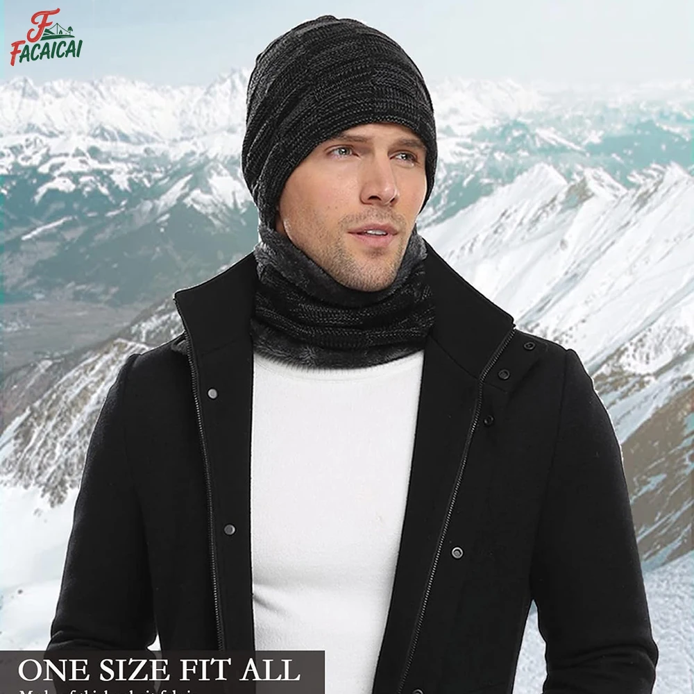 

Комплект шапки и шарфа, зимняя теплая шапка для женщин и мужчин, теплая вязаная шапка с черепом, теплая зимняя шапка на флисовой подкладке для женщин