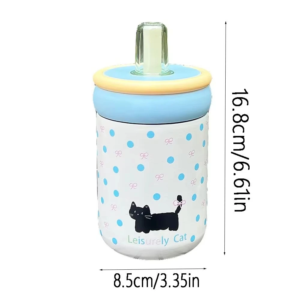 Leak-Proof 500ml Insulated Water Cup Cartoon Black Cat Thermos Bottle with Handle Vacuum Flask Straw Drinking Cup For Girl