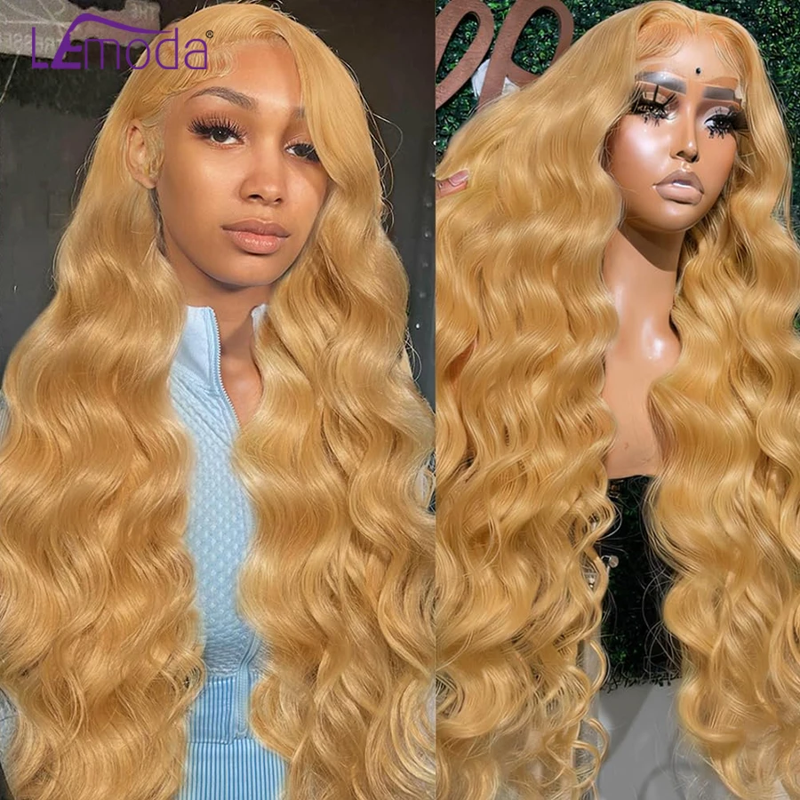 27 Honey Blonde 13x6 HD Lace Frontal Wig Human Hair Real HD Lace Pre Plucked 13x4 Body Wave 250 Density 27# Colored Wig 32 34In