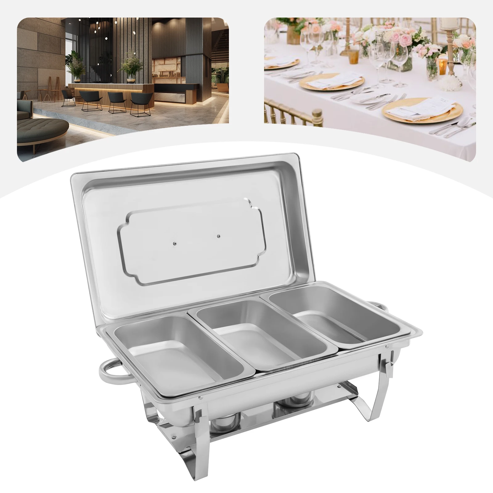 Rectangular Buffet Dishes Warming Set For Restaurants, Buffets, Hotels, Wedding Ceremonies, Birthday Parties, Gatherings, Etc