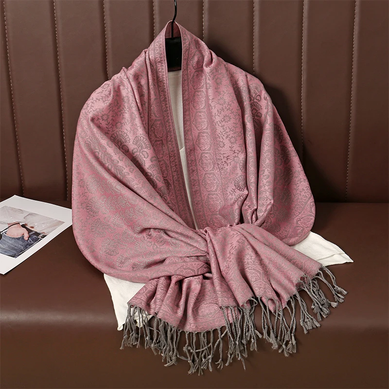 70*190cm Ethnic Style Paisley Jacquard Scarf Outdoor Women Thick Cashmere Tassel Shawl Winter Warm Neck Wrap Pashmina Floral