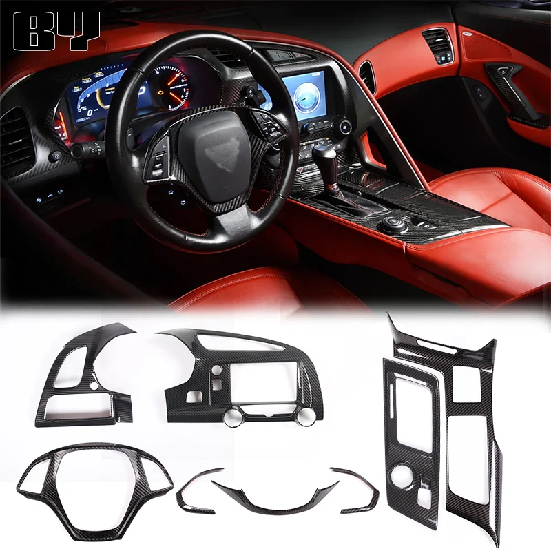 

ABS Carbon fiber Car Interior Central Control Decoration Cover Frame Moldings Trim For Corvette C7 2014-2019 Car Accessories 8pc