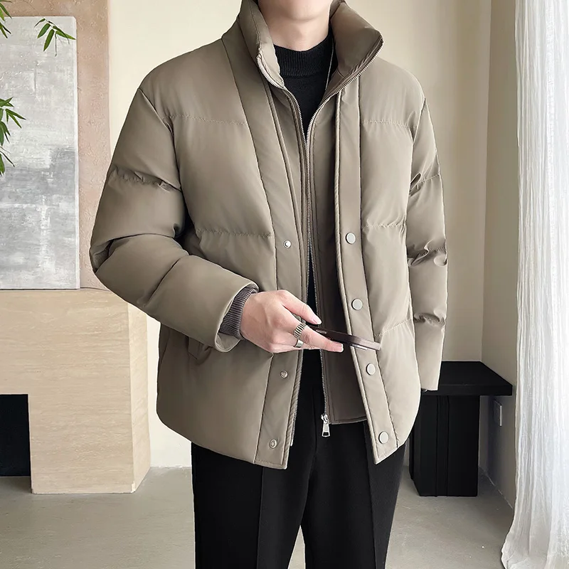 Winter New Men's Fashion PU Leather Fake Two piece Leather Cotton Coat with Thickened Cotton for Warmth, Trendy Cotton Jacket