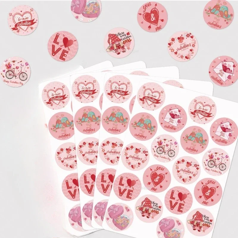 4pcs Pink Valentine's Day Stickers Wedding Gift Wrapping Bag Packaging Sealing Labels Heart Print Sticker Valentines Day Decor