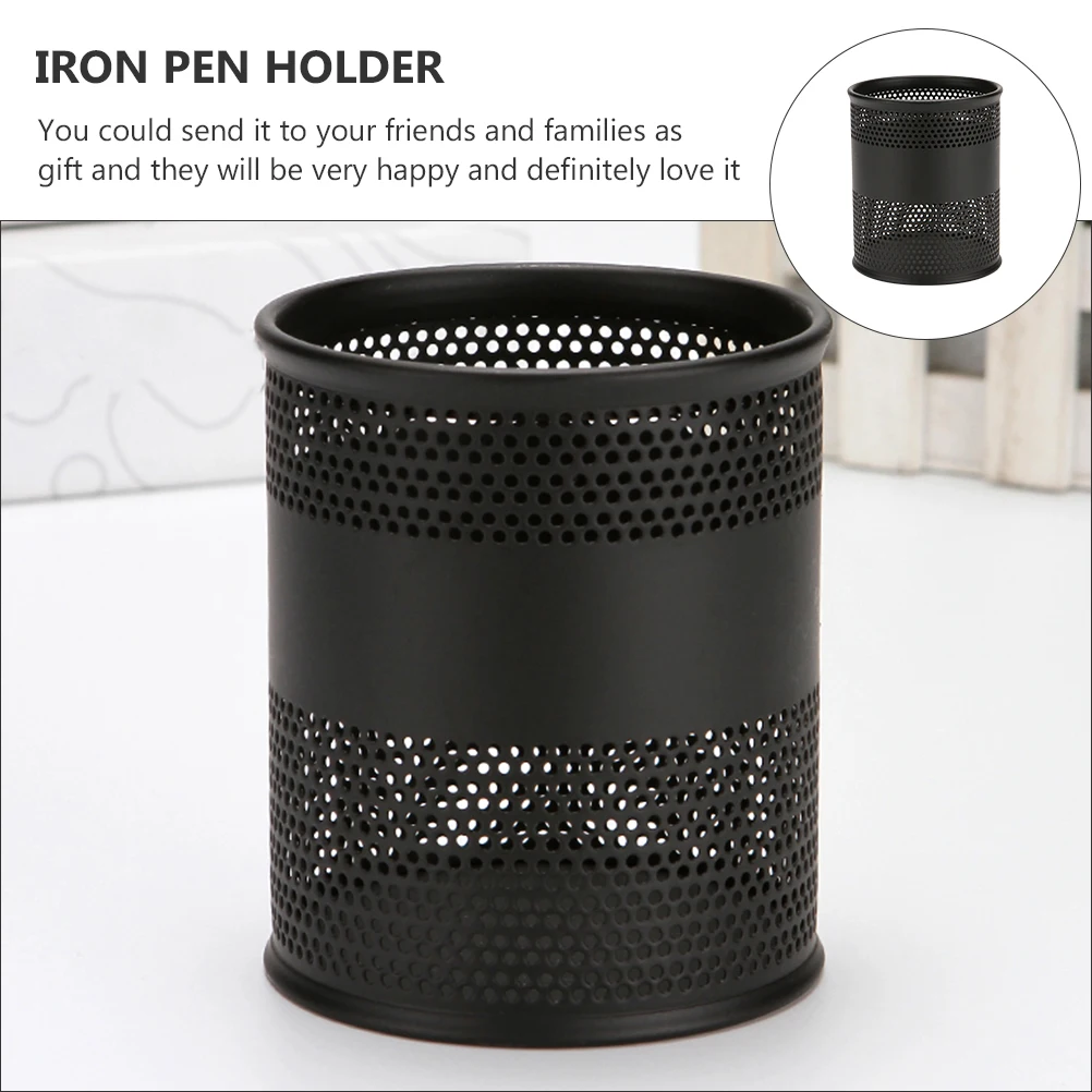 1Pcs Round Metal Pen Holder Premium Iron Mesh Construction Wear-Resistant Lightweight Portable Desk Organizer for Stationery