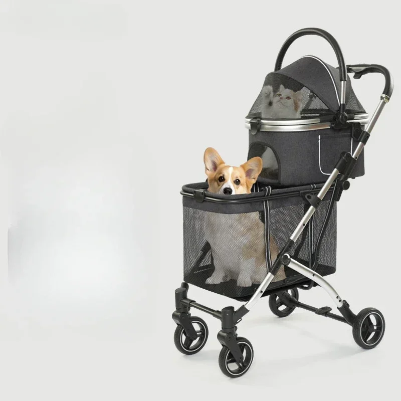 Upper and Lower Double-layer Pet Carts, Large Space To Push Multiple Cats, Dogs, and Dog Carts