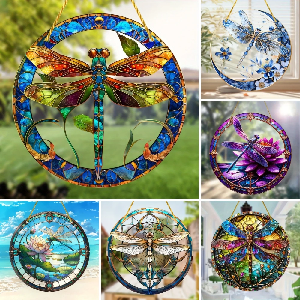 Libelle Sonnen fänger-runde Acryl Wand kunst, gebeizte Fenster hängen, perfekt für Schlafzimmer & Wohnzimmer Dekor