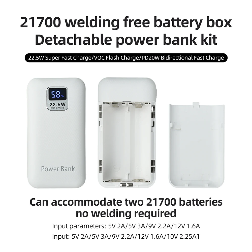 22.5W Super Fast Charge Motherboard 21700 Battery Fast Charge Power Bank Case Removable Battery Replacement Power Bank Case