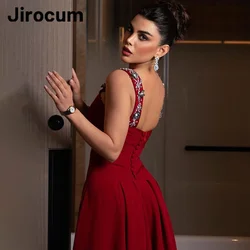 Jirocum Vintage A-Line vestido de fiesta rojo vestido de noche de fiesta de cristal con cuentas personalizado hasta el suelo vestidos para ocasiones especiales