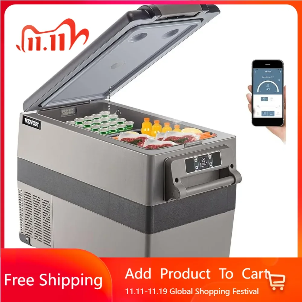 

45L(48qt) Fast Cooling Portable Freezer with App Control(-4℉~68℉) , 12/24v DC &110-240v AC for Travel,Camping and Home Use,Black