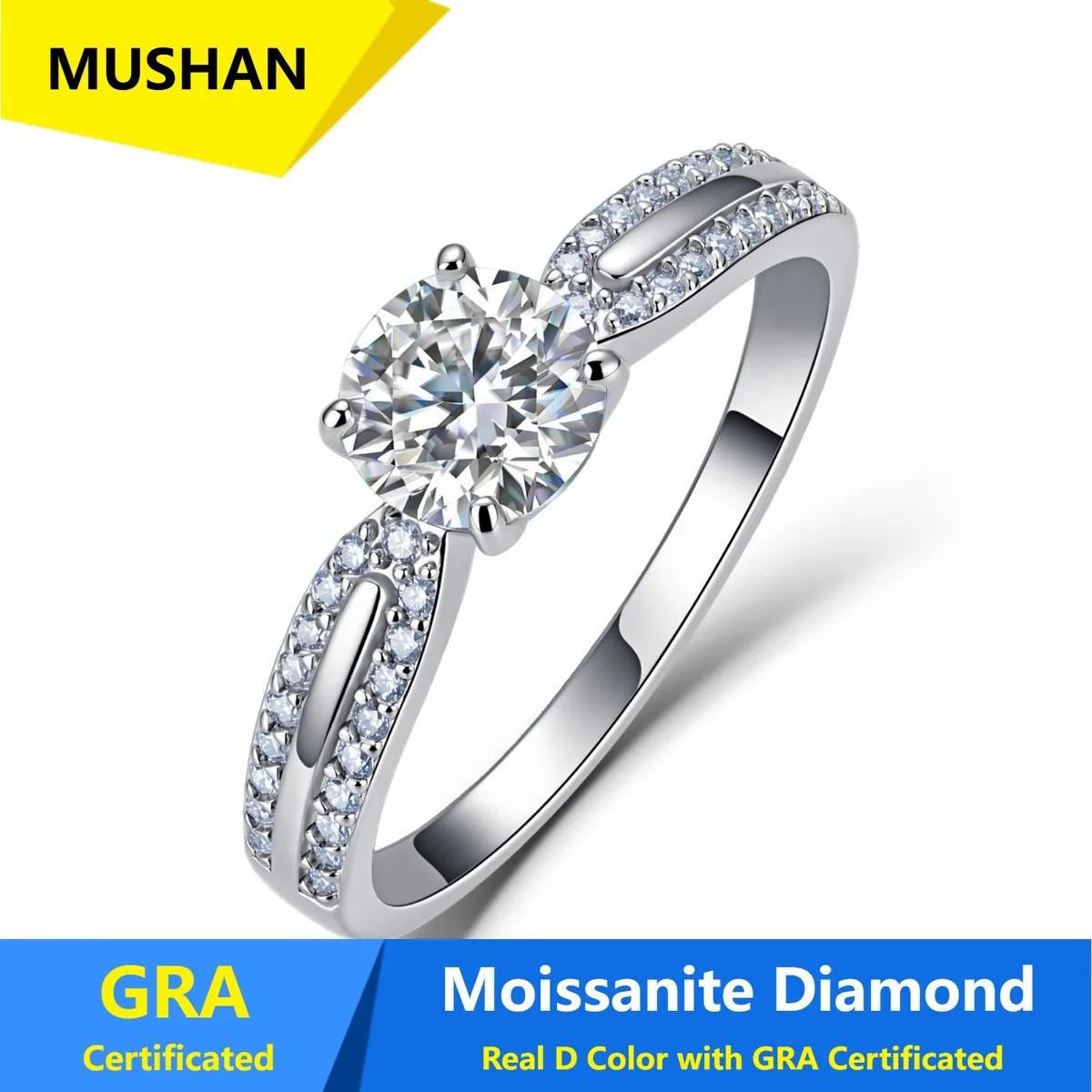 MUSHAN Luxury Jewelry 925 Sterling Silver Ring Band Women GRA Certificated Moissanite Diamond Emerald D Color Rings Fine Jewelry