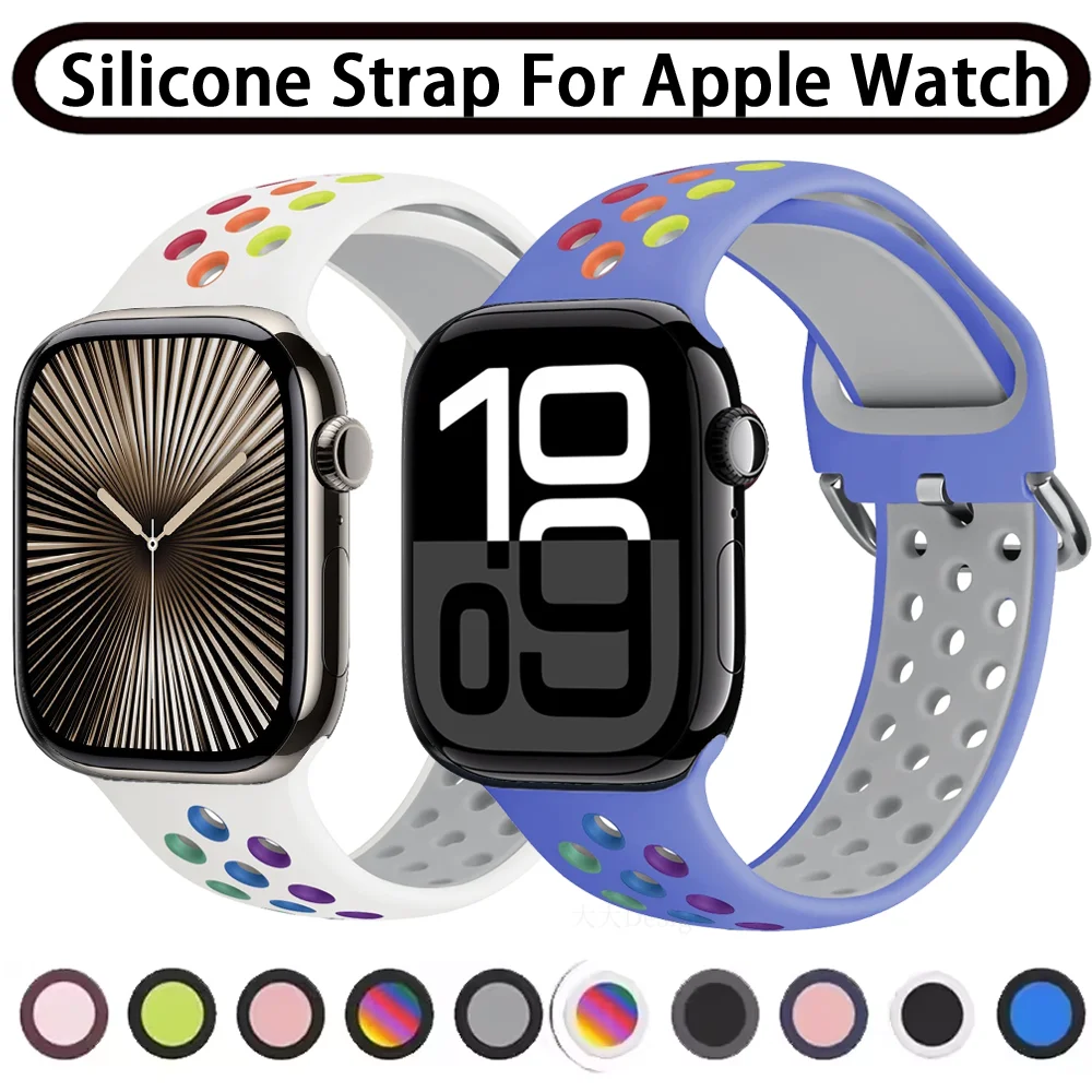 애플 워치 밴드 울트라 49mm 9 8 7 45mm 41mm 6 5 4 SE 44mm 40mm 스포츠 손목밴드 iWatch 10 46mm 42mm용 실리콘 스트랩