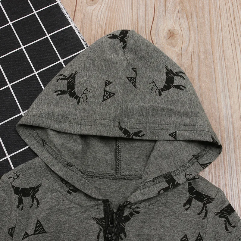 0-24M Baby Boy Hooded Romper Long Sleeve Zipper Jumpsuit Christmas Deer Cartoon Toddler Playsuit Autumn Infant Climbing A653