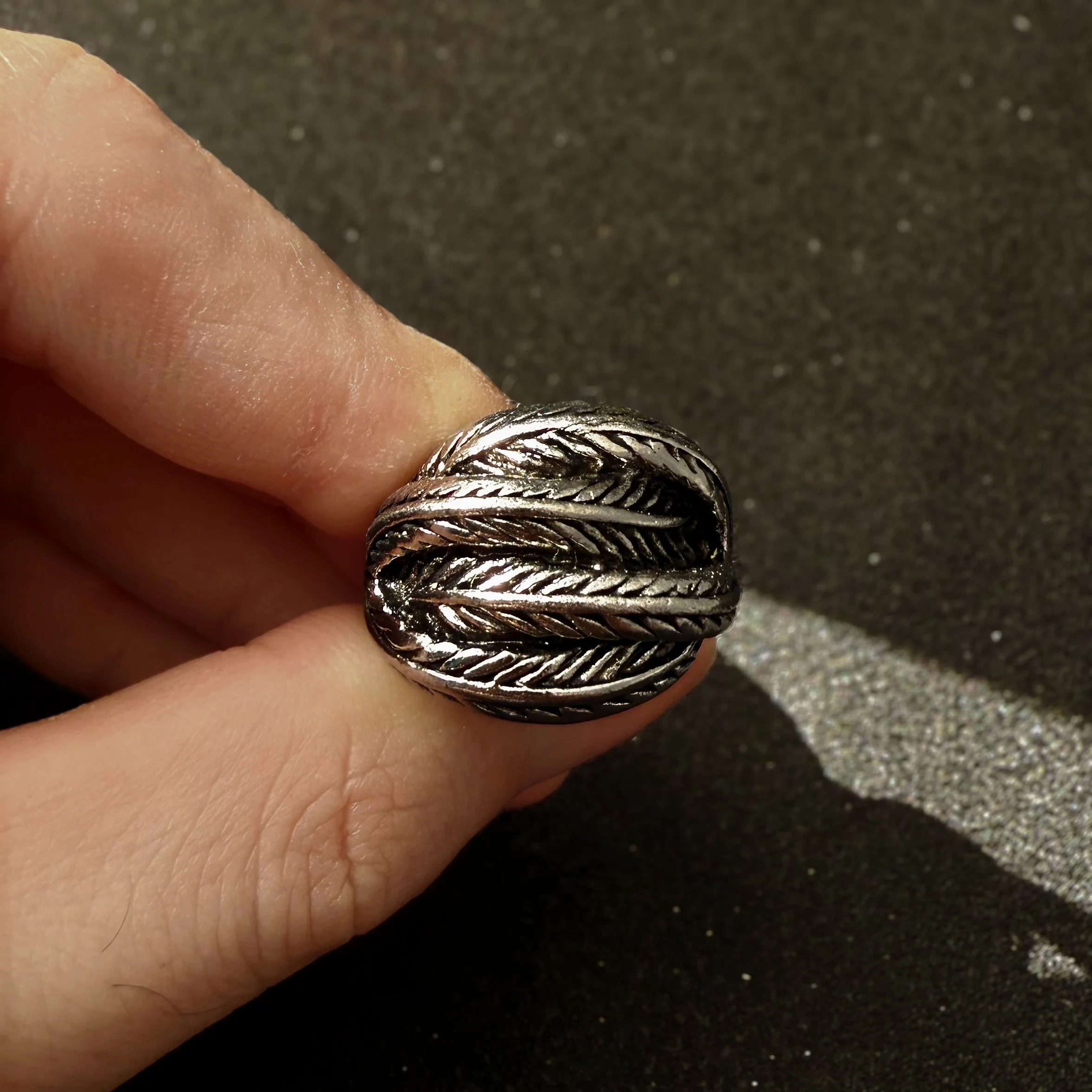 Retro Overlapping Feather Adjustable Open Ring For Men Punk Gothic Edgy Jewelry Silver Color Bikers Accessories Vintage Gift