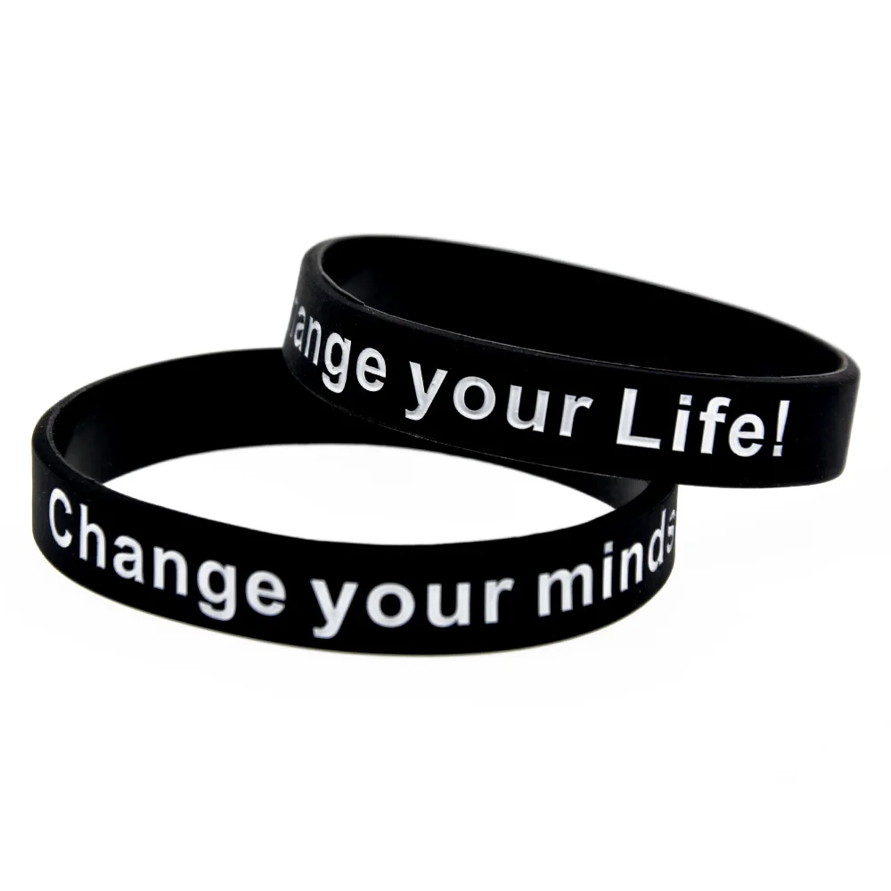 1 PC Change Your Mind Set Change Your Life Silicone Bracelet Inspirational Sport Wristband Black