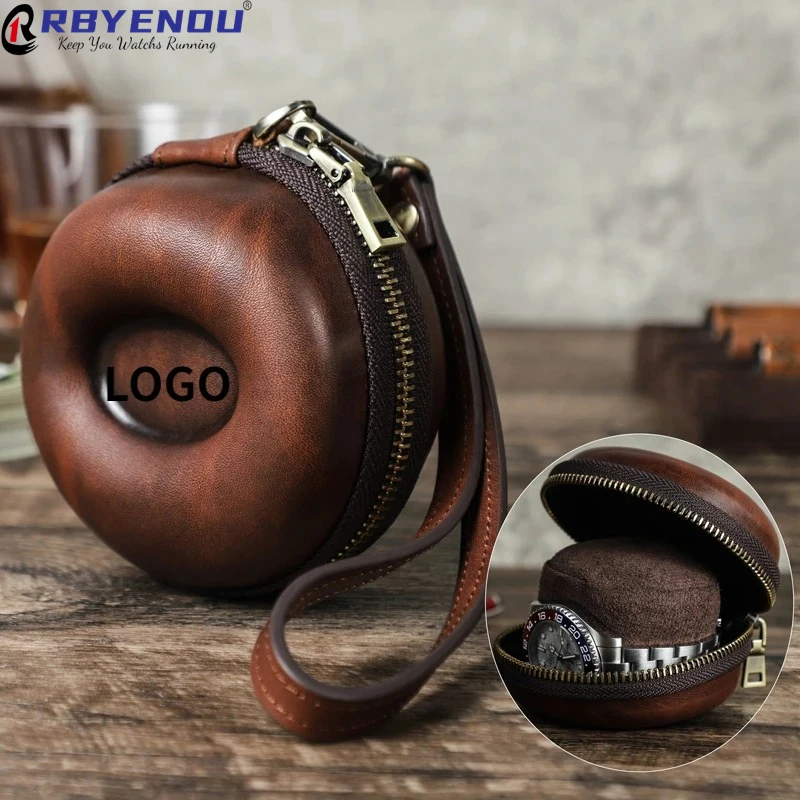 

Свободный резной логотип, верхний слой из воловьей кожи, коробка для хранения часов на молнии для путешествий, оснащенная кожаной пряжкой для ремня Organizador