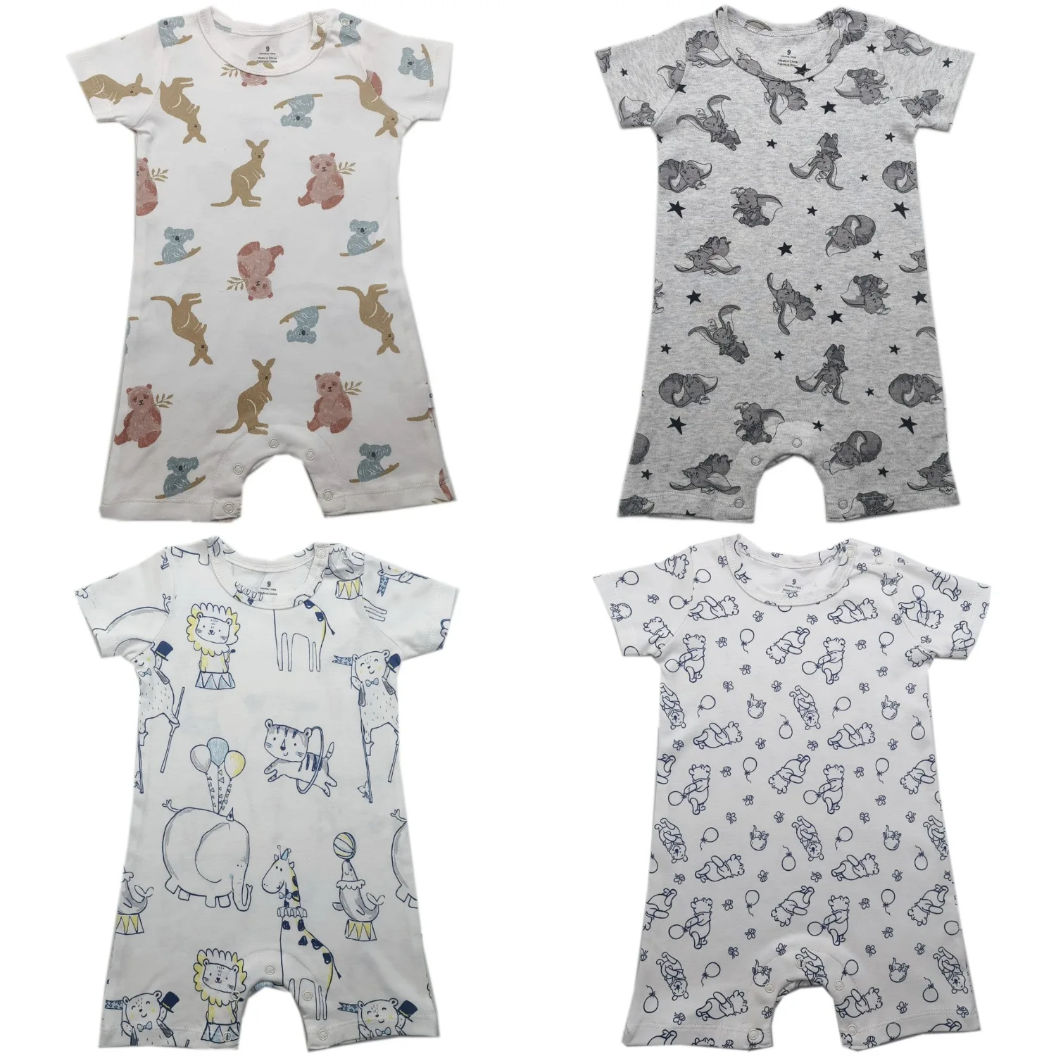

RomperDew Cotton Short-sleeved Flat Crawl Infant Children Baby Cotton Animal Floral Shoulder Open Button Onesie Crawling Suit
