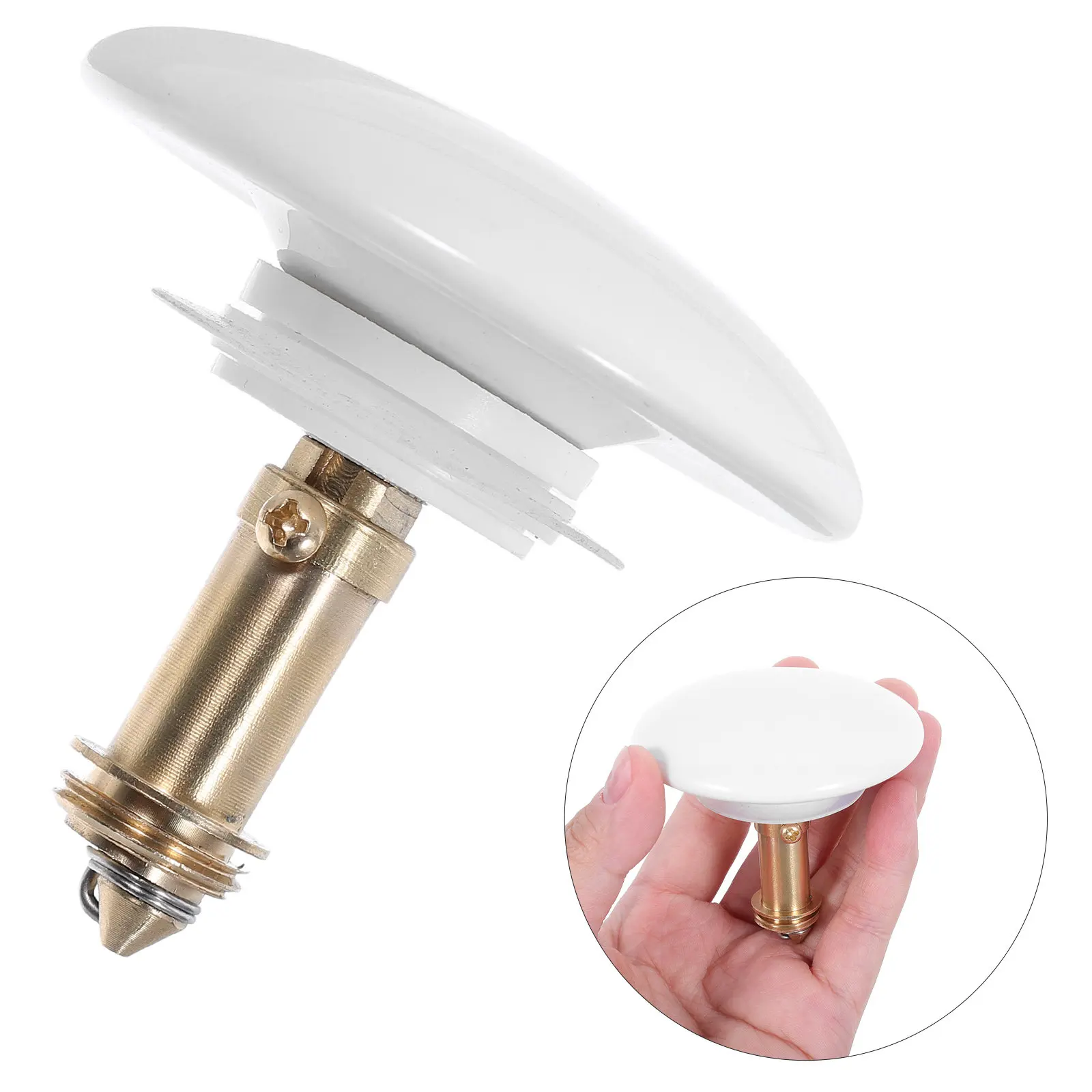 Pop-Up Bathroom Sink Drain Stopper Anti-Clog Basin Drain Plug White Ceramic Top Copper Core 36-39Mm Easy Press Click Clack Waste