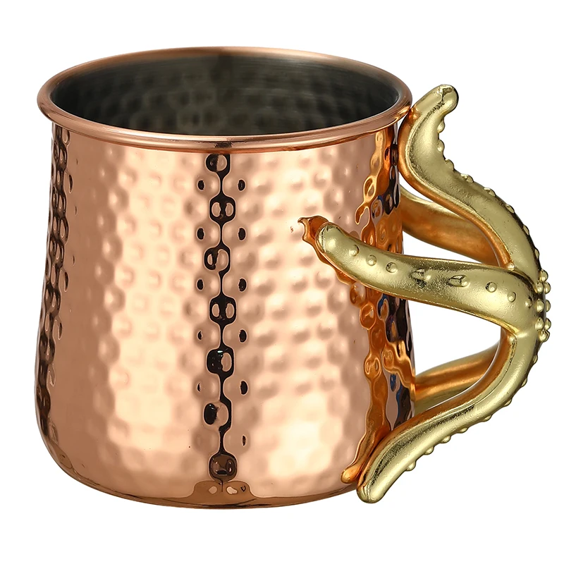 Copper Plated 540ml Hammered Stainless Steel Moscow Mule Mug Coffee Mug with Tentacle Handle