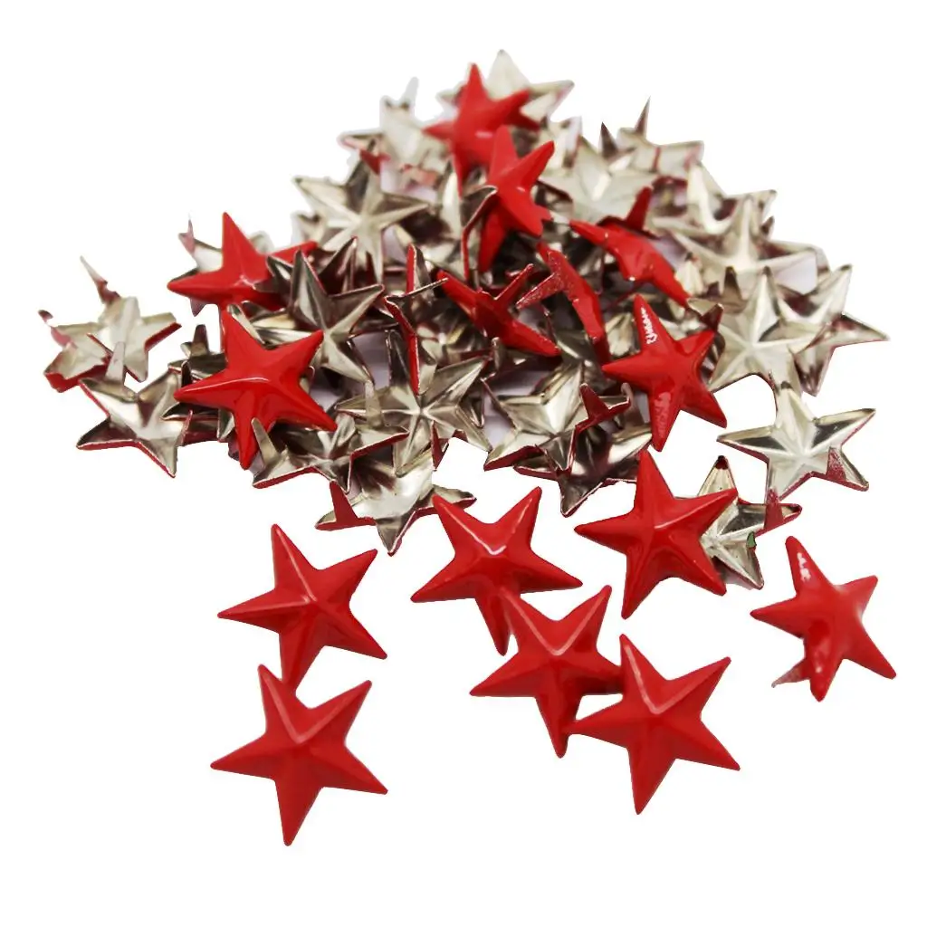 50Pcs Big Red Star Rivet Stud Punk Leathercraft DIY Punk Claw Rivets 15mm