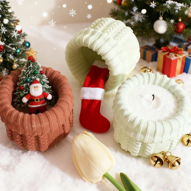 

Рождественская вязаная пряжа, носок, силиконовая форма, чашка для свечи, сочный цветочный горшок, гипсовая глина, формы для контейнеров для хранения своими руками