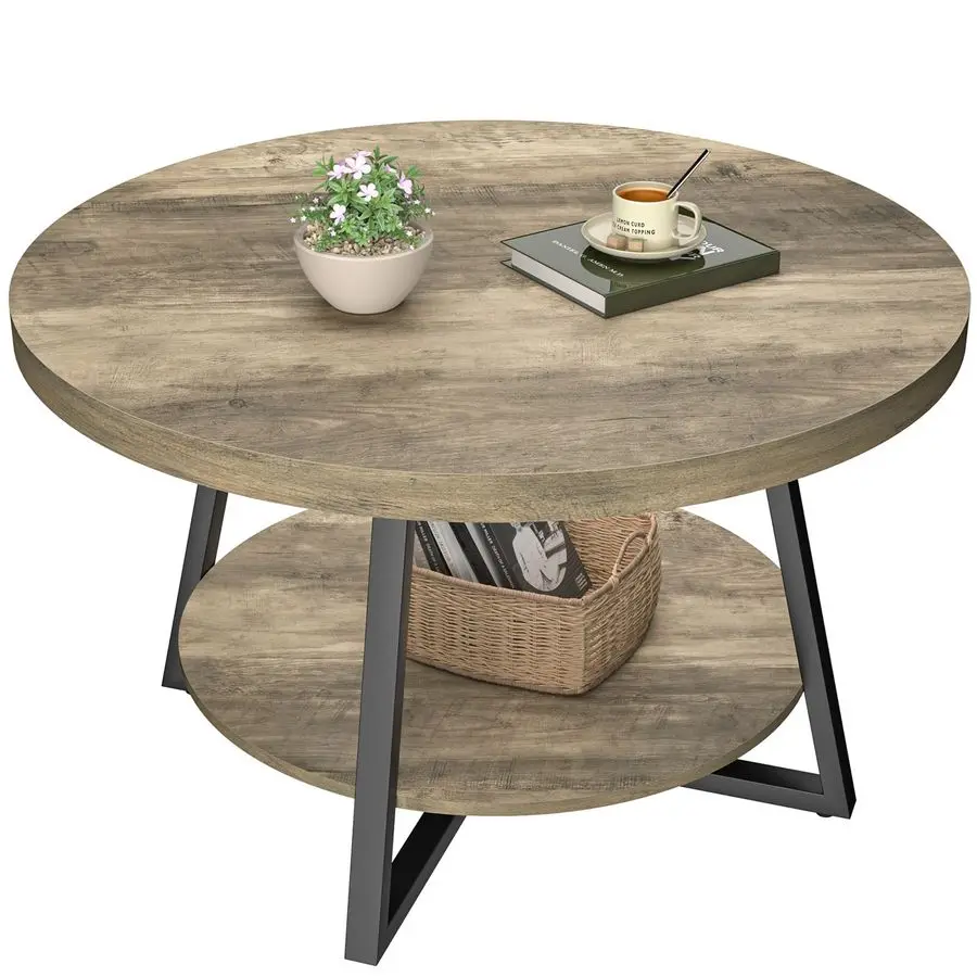 

Round Coffee Table with Storage, 30 inch Circle Center Tables for Living Room, Modern Sofa Table for Small Spaces, Home Office,