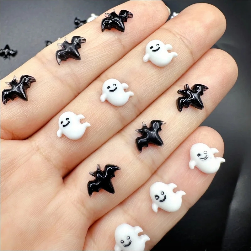 30pcs Halloween Nail Decorations Supplies Black Bat Spider Autumn Nail Art Accessories Dark Flatback Resin Nail Charms Gems DIY