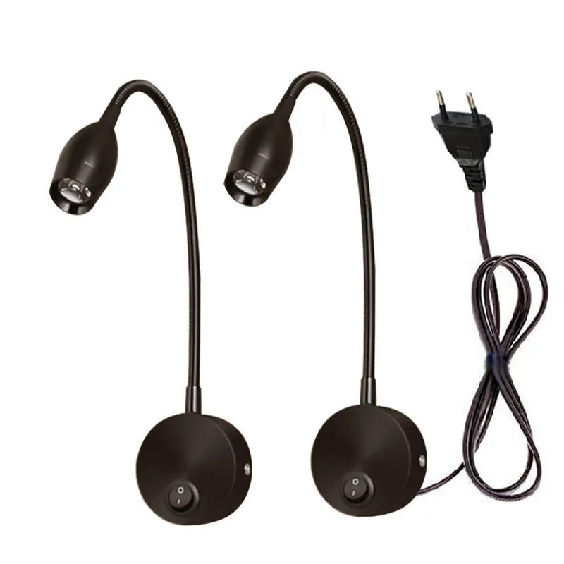 LED Wall lamp sconces LED Book Lamp wall Night light LED EU Plug Cord AC85-265V 1W 3W Bedside Working Study Reading Lamp