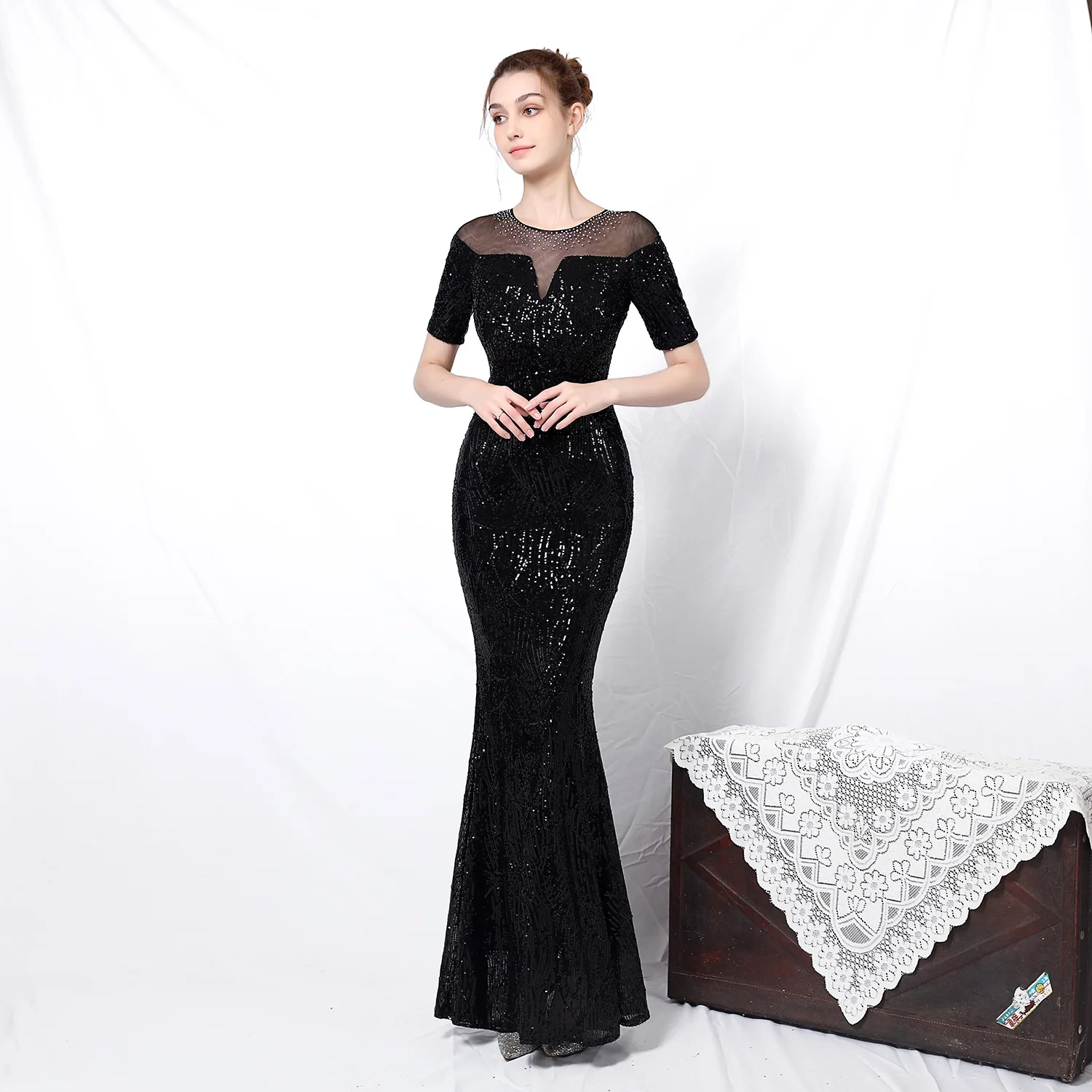 Banquet temperament elegant long sequined fishtail evening dress drag queen ballroom dance dress