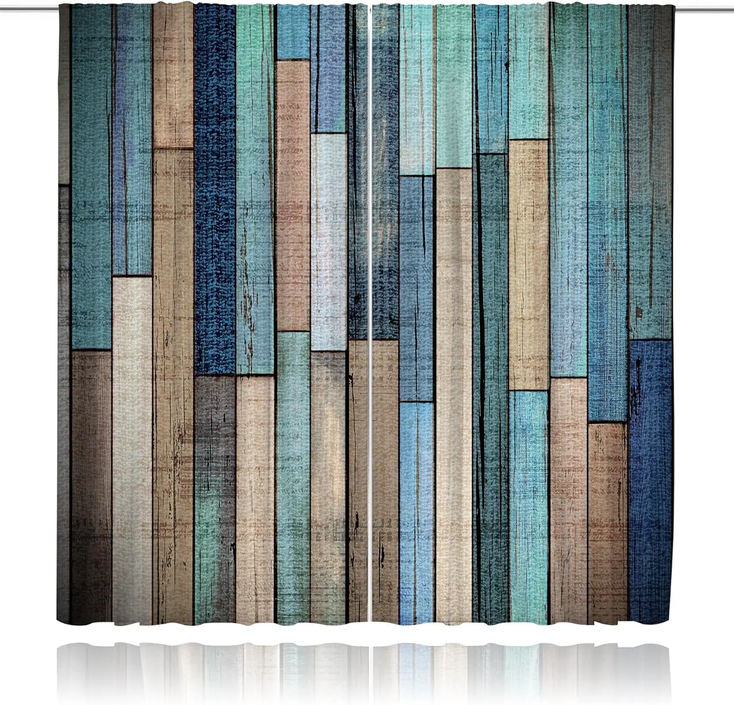 2pcs Blue Teal Striped Window Curtains Pair Modern Rustic Vertical Stripes Drapes for Living Room Bedroom Decorative Home Decor