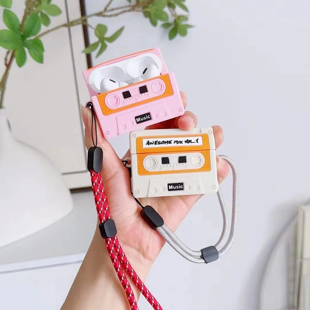 Cartoon Classic Music Tape Style Design for Airpods Pro 2nd Gen Wireless Bluetooth Protective Case with Lanyard For airpods Pro2