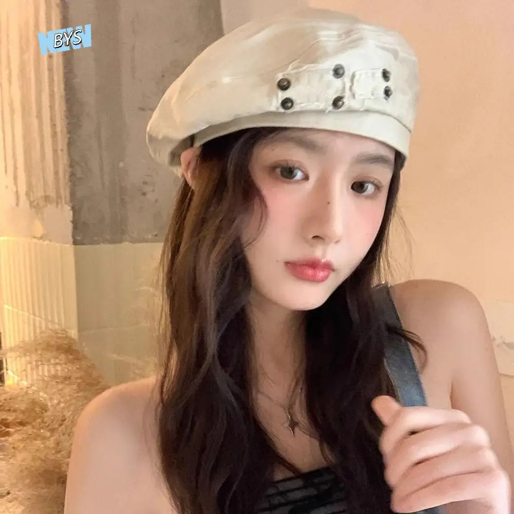 

Adjustable Japanese Style Washed Cotton Demin Berets Retro Literary Painter Hat Visor Khaki Artist Cap Unisex