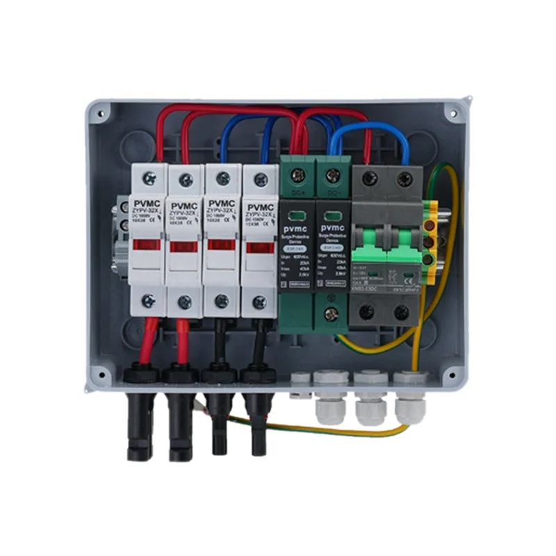 

Photovoltaic Junction Dc Circuit Box 2-Input 1-Output Combiner Box Circuit Breaker Lightning Protection Switch Fuse 15A Fuse-A57