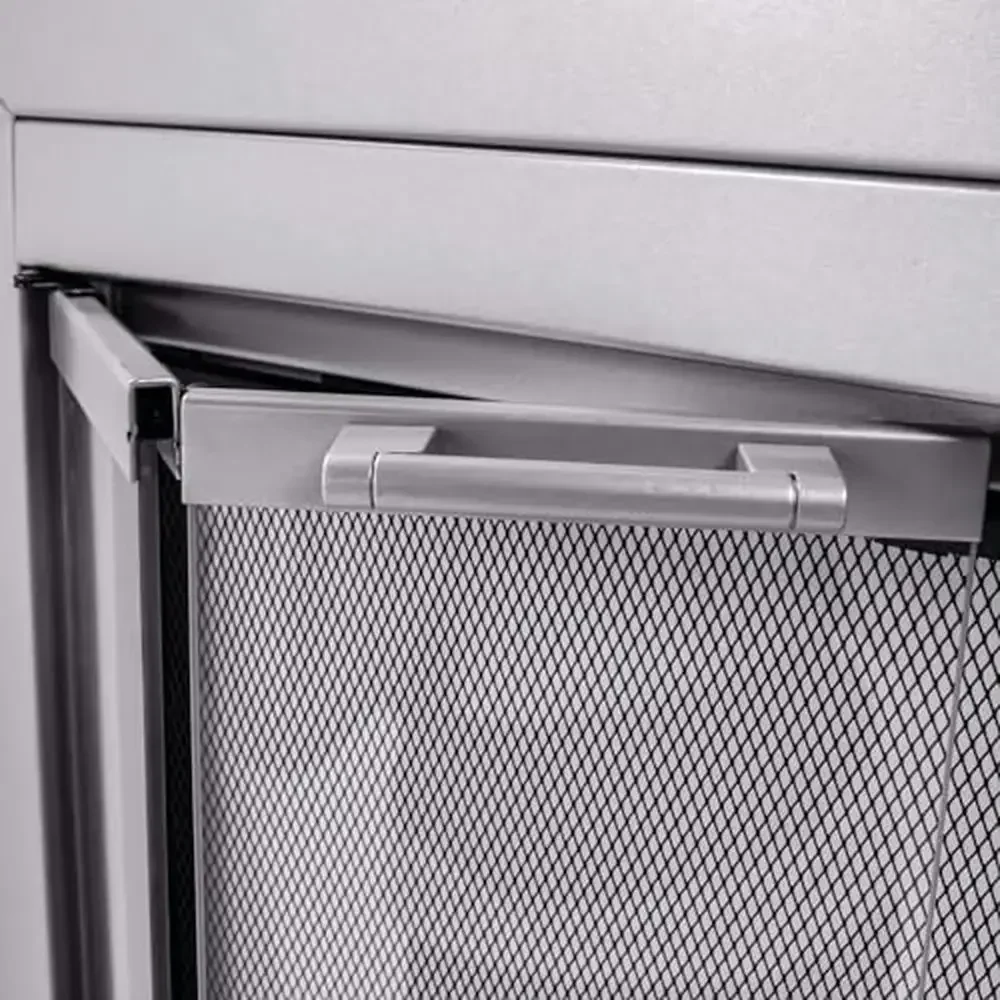 Medium Skyline Nickel Glass Fireplace Doors Energy Efficient Easy Grip Handles Fixed Mesh Panels Hidden Damper Control 37.5"L x