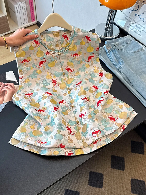 

Новый женский кардиган в китайском стиле, большие размеры, корейский модный дизайн, художественные пуговицы, трендовый корейский стиль, с принтом, открытый фасон