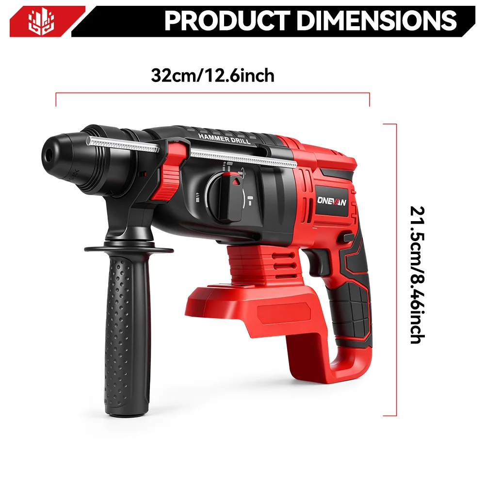 ONEVAN 3500W Bürstenloser Elektrohammer 4 Modi Kabelloser Multifunktions-Schlagbohrer Elektrowerkzeug für Makita 18V Akku – Detail 6