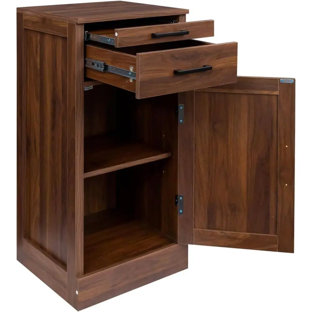 

Freestanding Wine Cabinet with 2 Shelves, Compact Wooden Rack for Small Spaces, Stackable Walnut Sideboard