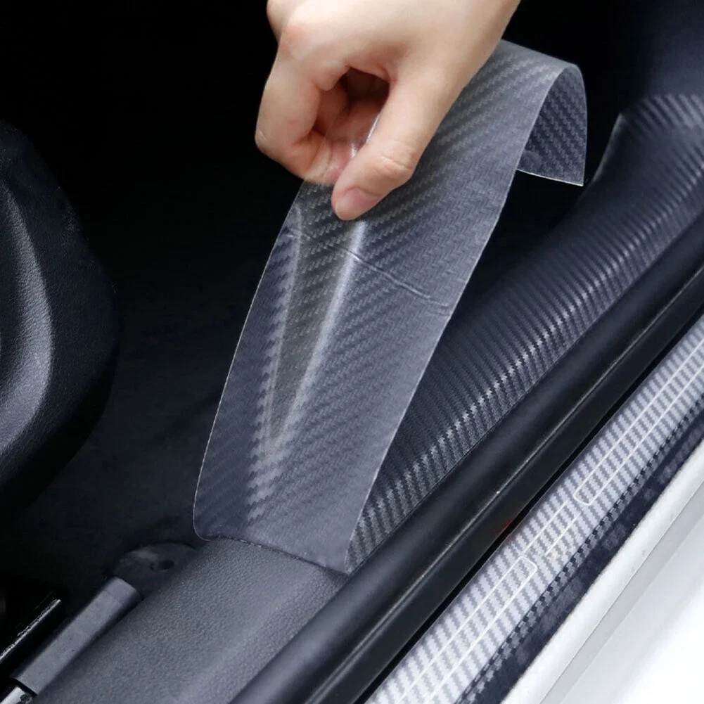 Car Carbon Fiber Sticker, Transparent Texture, Flexible and Protective, Prevent Collisions, 300cm *7cm Car Auto Door Scuff Cover