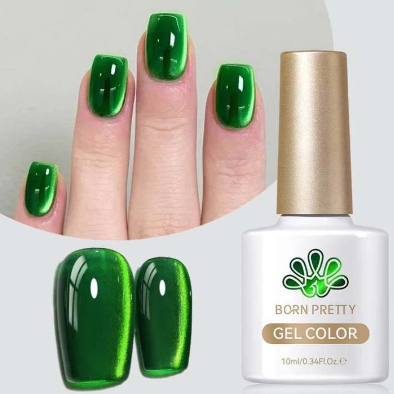 طلاء أظافر جل مغناطيسي للعين من BORN PRETTY Imperials-Green Cat 10 مل كريستال نقع طويل الأمد DIY مانيكير للصالون في المنزل