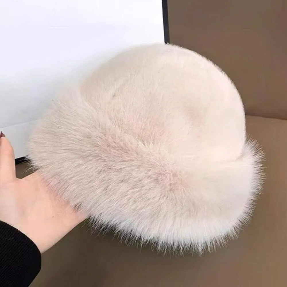 Winter Fluffy Fur Hat Thicken Bucket Hat Solid Color Cold Windproof Berets Chrismas Gifts
