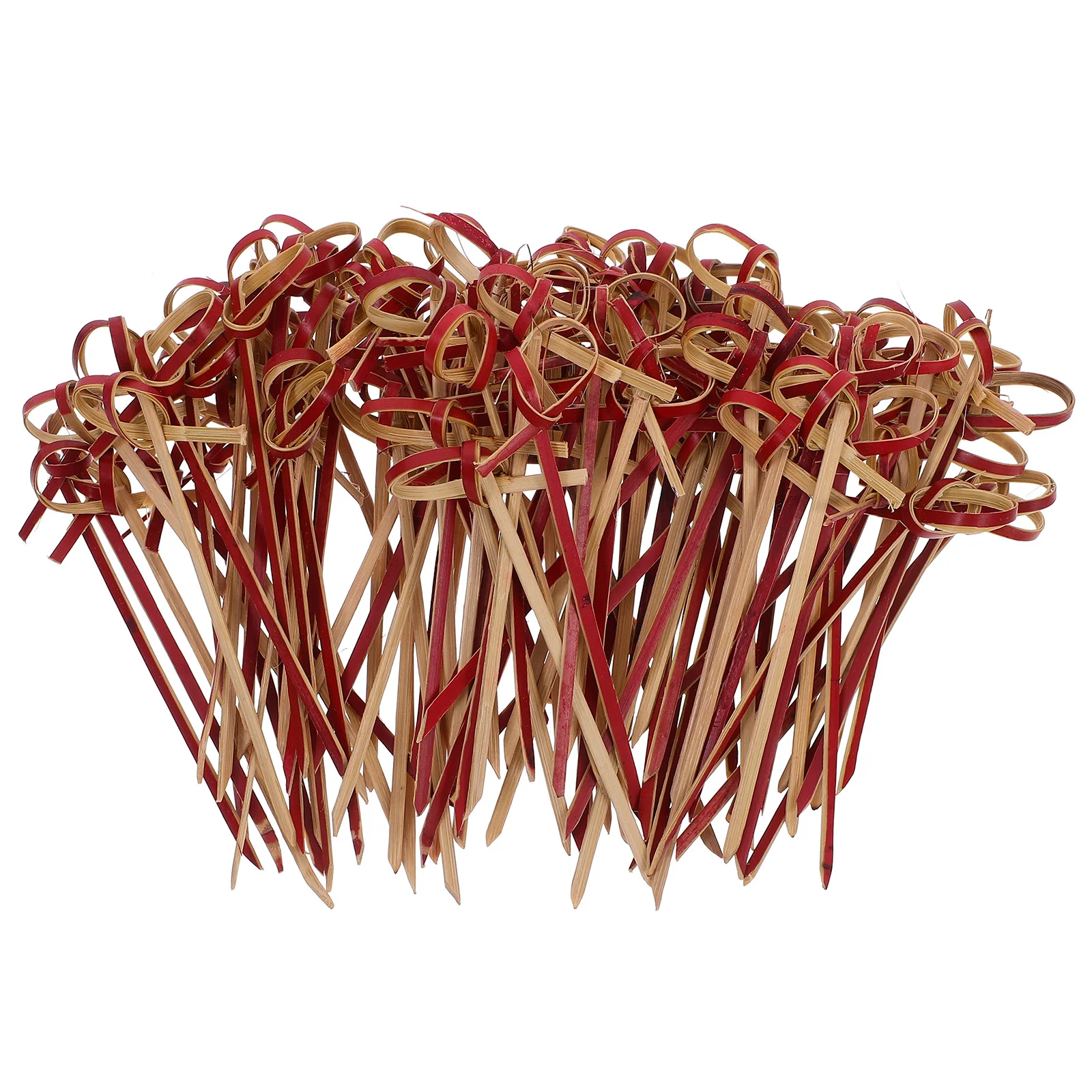 

100 Pcs Fruit Picks 9cm Red Knot Bamboo Cake Decor Cake Decor Snack Toothpicks Party Food Skewers Bamboo Picks