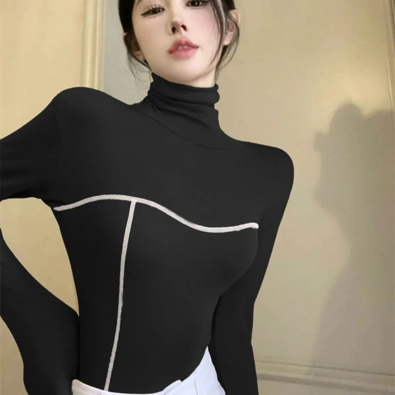 Short Long Sleeve Slim Bottoming Shirt Spring Autumn New Solid Color Simplicity Sexy T Shirt Tops Fashion Trend Women Clothing