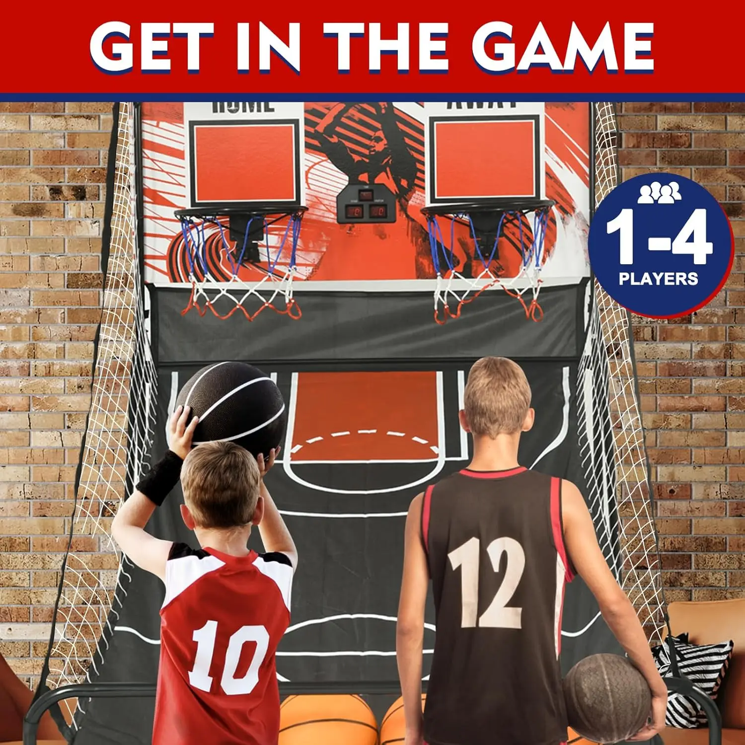 Dual Shot Electronic Arcade Basketball Game Premium 2-Player Foldable Indoor Training Equipment with 4 Balls and 2 Hoops