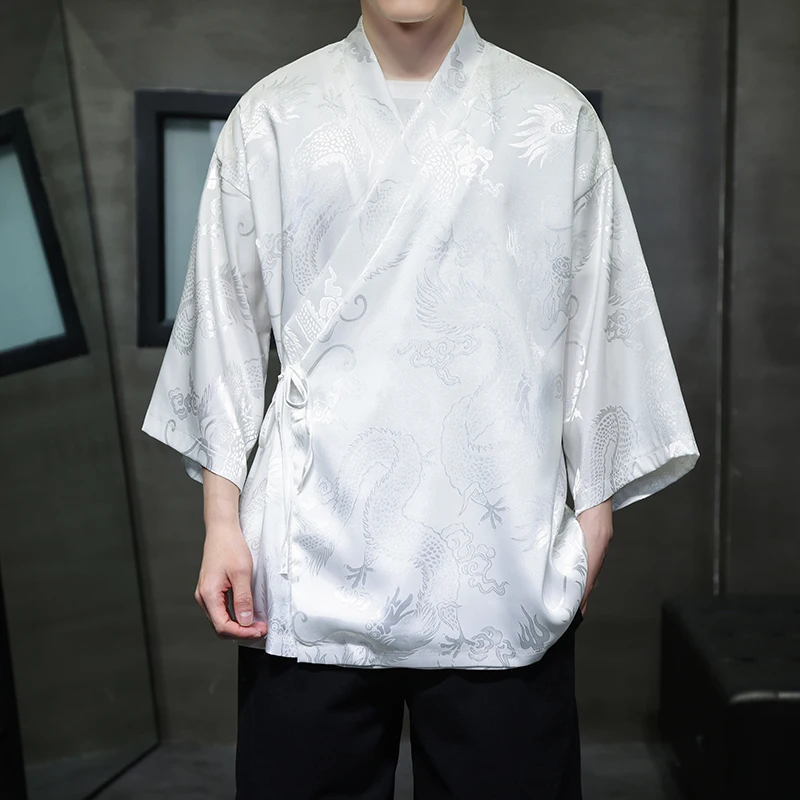 Chinese Dragon Pattern Loose Cardigan for Men and Women Japanese Streetwear Harajuku Haori Kimono Cosplay Top Shirts Plus M-5XL