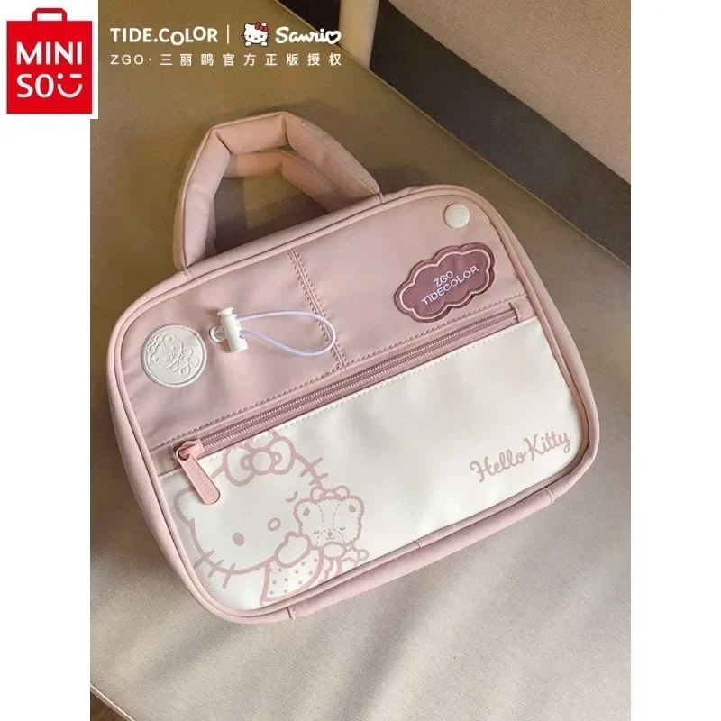 MINISO sanrio Hello Kitty Kuromi Printed Student Makeup Bag Women's Large Capacity Portable Storage Multi functional Storage Bag